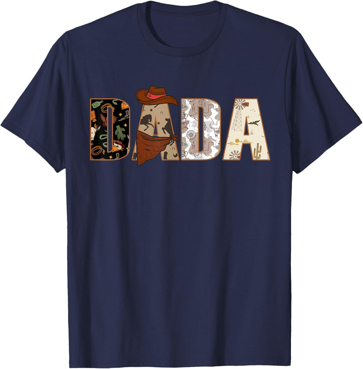 DADA Cowboy Western - Dads First Rodeo Birthday T-Shirt - Navy Blue