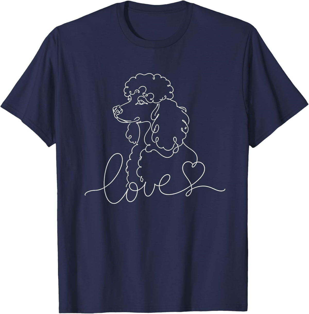 Poodle Drawing Love Graphic T-Shirt - Navy Blue