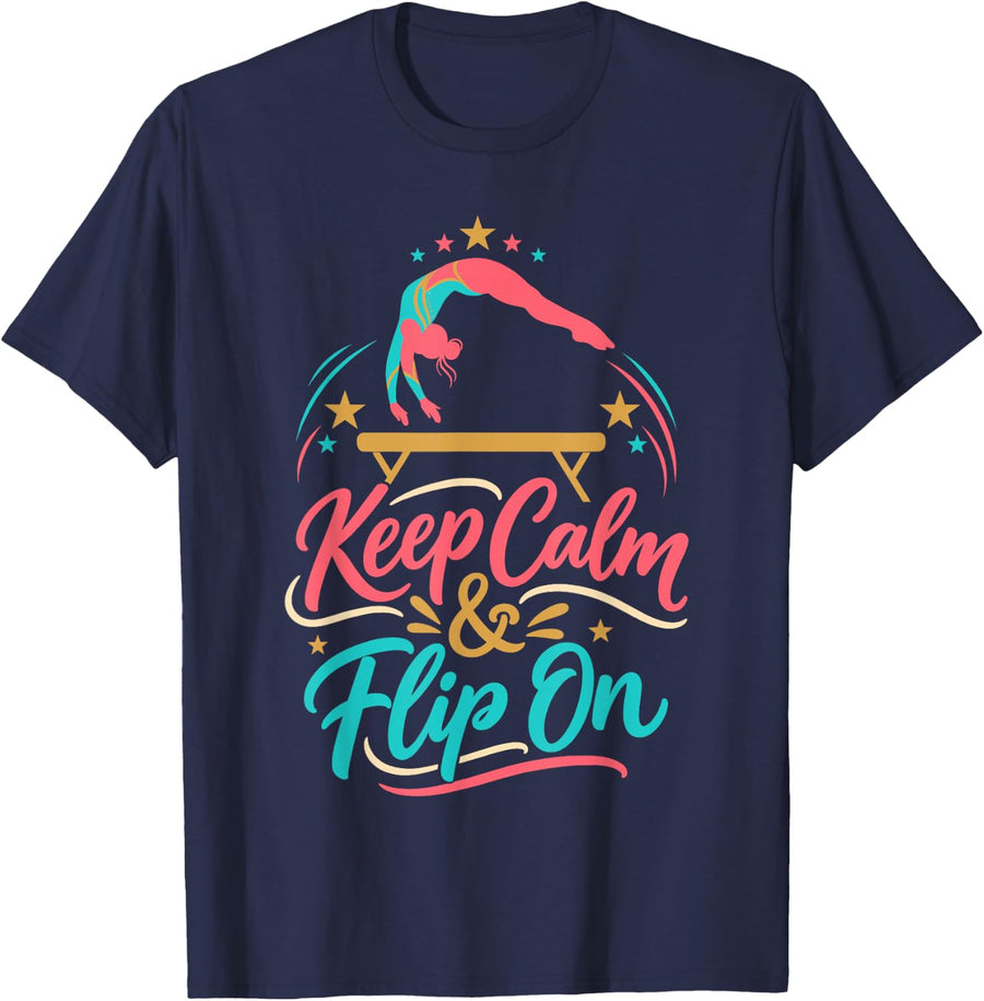 Cute Gymnast Flip Happens Gymnastics T-Shirt - Navy Blue