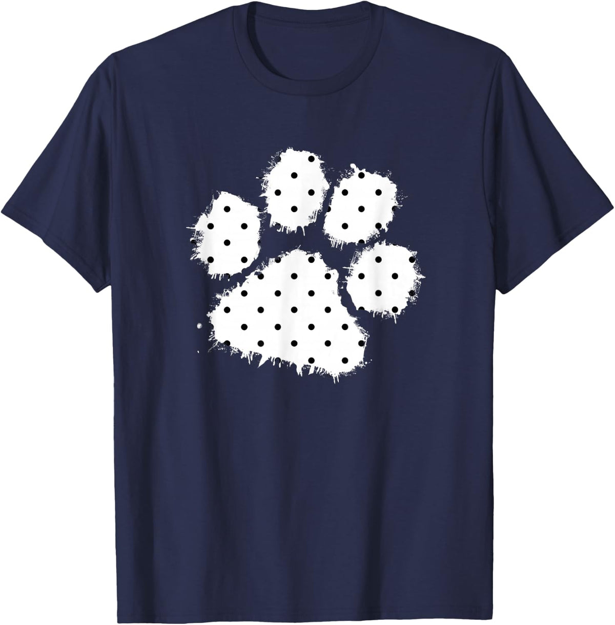 Cute Polka Dot Dog Paw Print White Black Splash Pet Month T-Shirt - Navy Blue