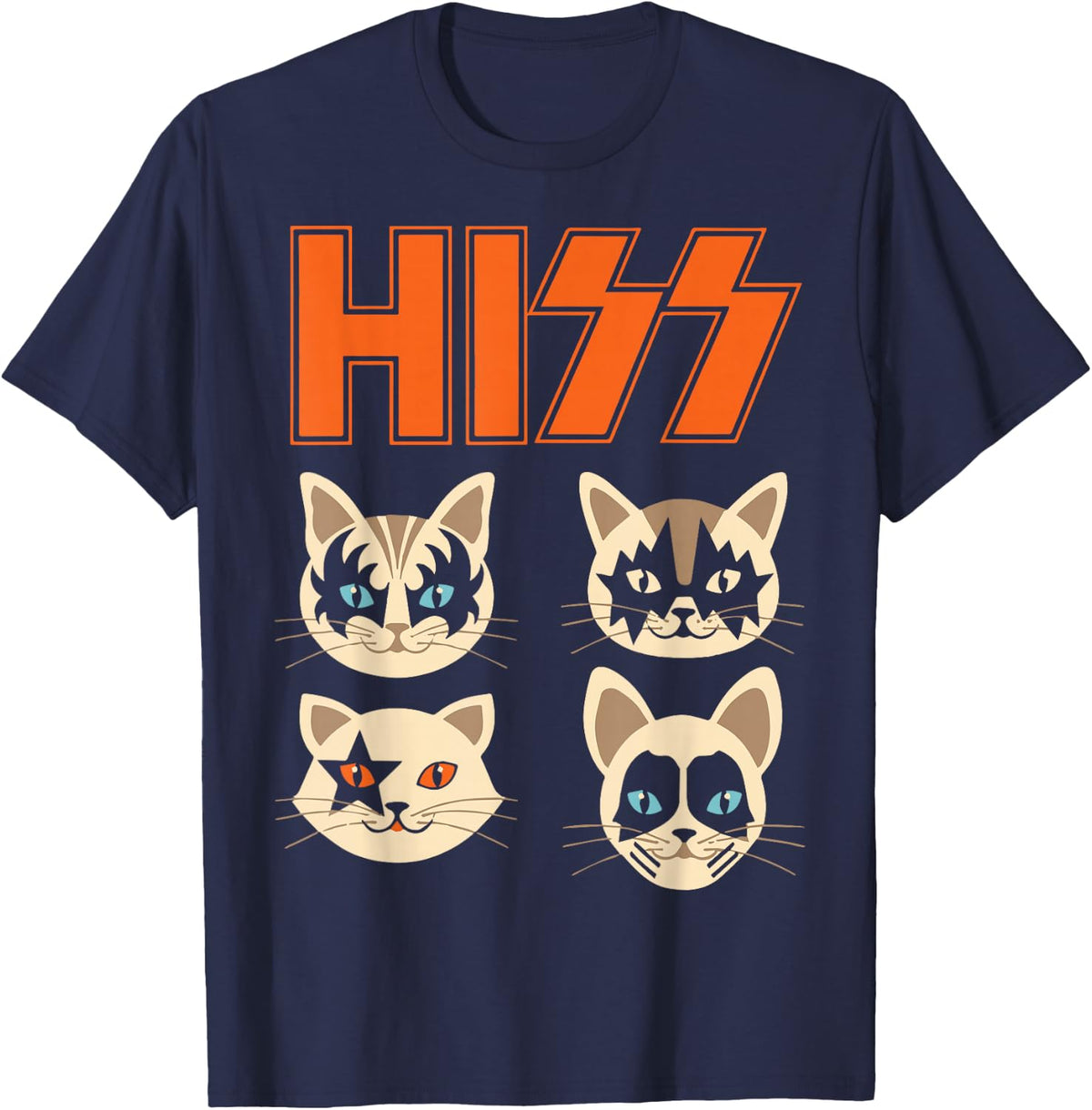 Hiss Funny Cats Kittens Rock Rockin T-Shirt - Navy Blue