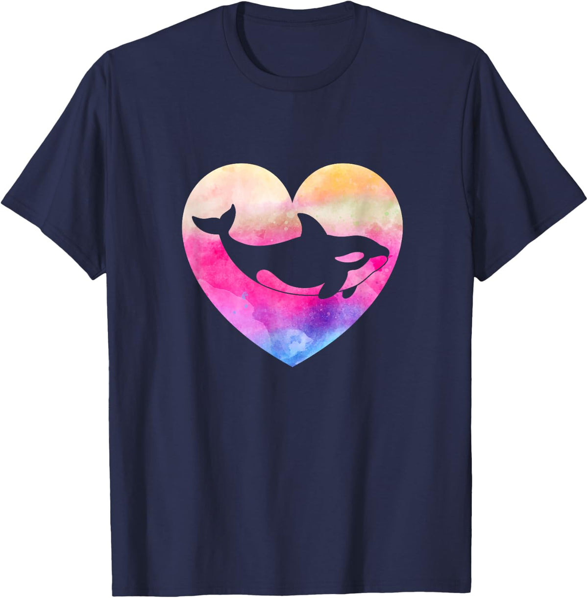 Orcas Tie Dye Killer Whale Lover Hippie T-Shirt - Navy Blue