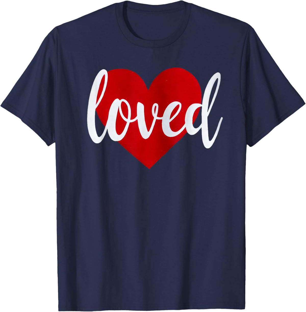 Loved Cursive Red Heart Valentine's Day T-Shirt - Navy Blue