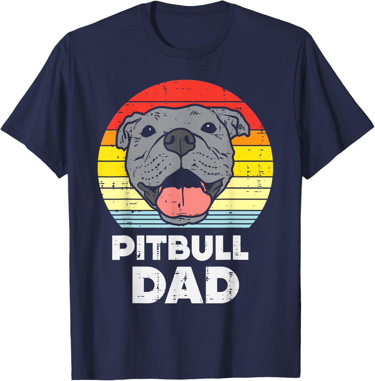 Pitbull Dad Sunset Retro Pittie Pitty Pet Dog Owner Men Gift T-Shirt - Navy Blue