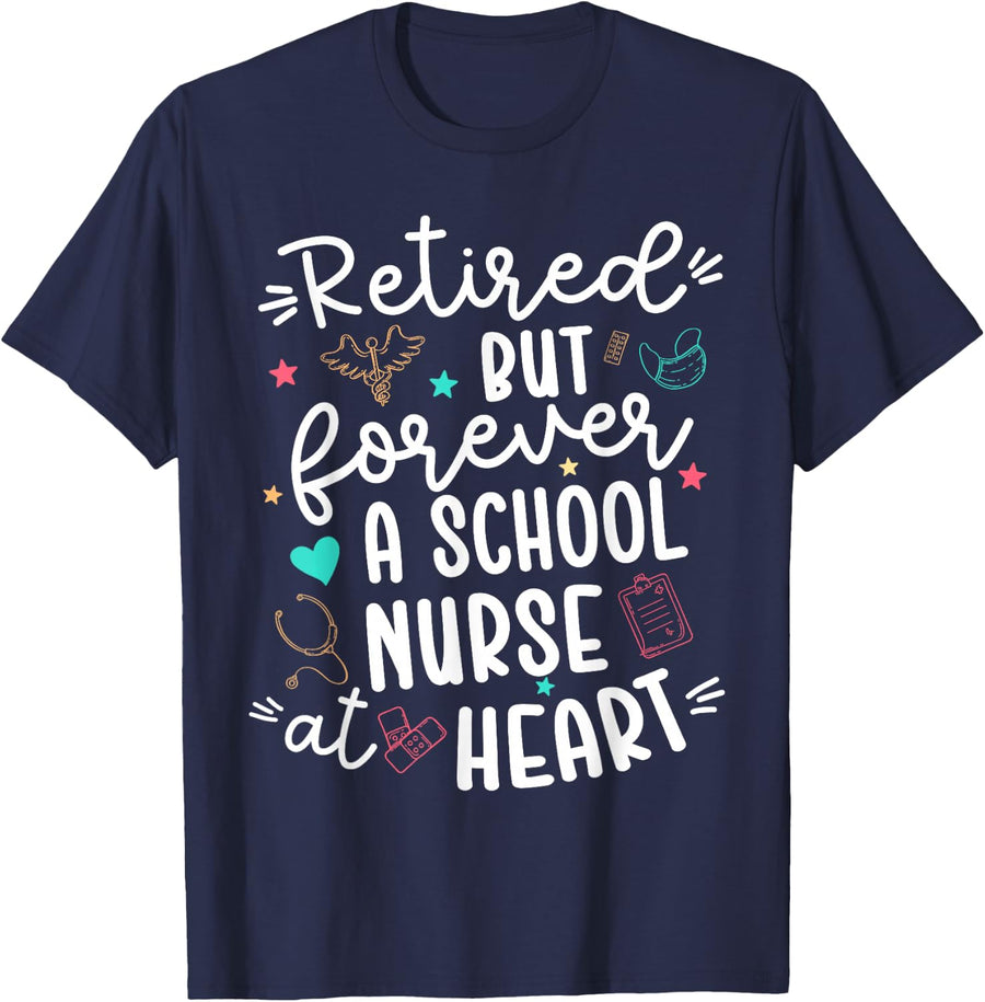 Retired School Nurse Proud School Nurse Retirement T-Shirt - Navy Blue