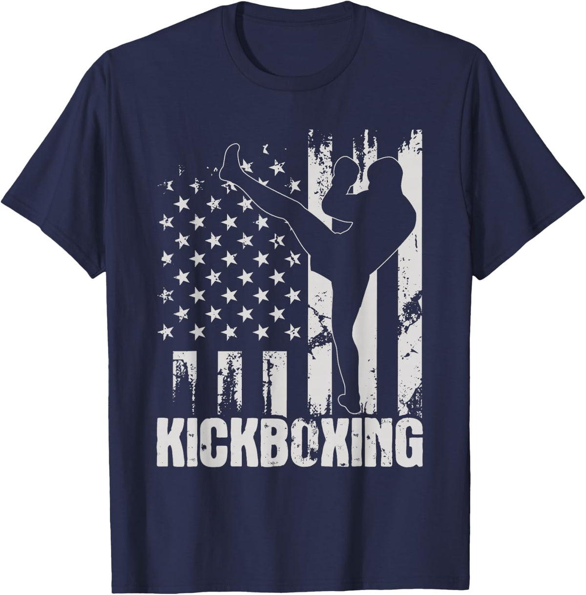 Kickboxing - USA American Flag Kickboxer Combat Self Defense T-Shirt - Navy Blue