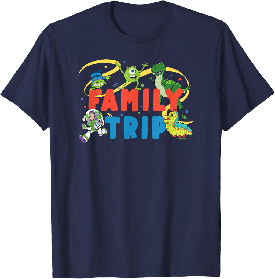 Disney and Pixar Characters Vacation Party Our Family Trip T-Shirt - Navy Blue