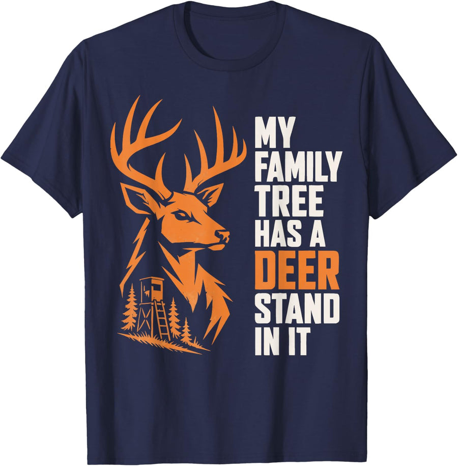 Funny Deer Stand Hunting Family Buck Hunter T-Shirt - Navy Blue