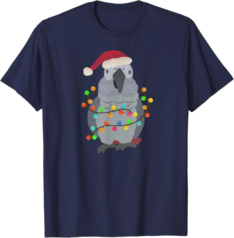 African Grey Parrot Christmas Bird Lover Holiday Birb Santa T-Shirt - Navy Blue