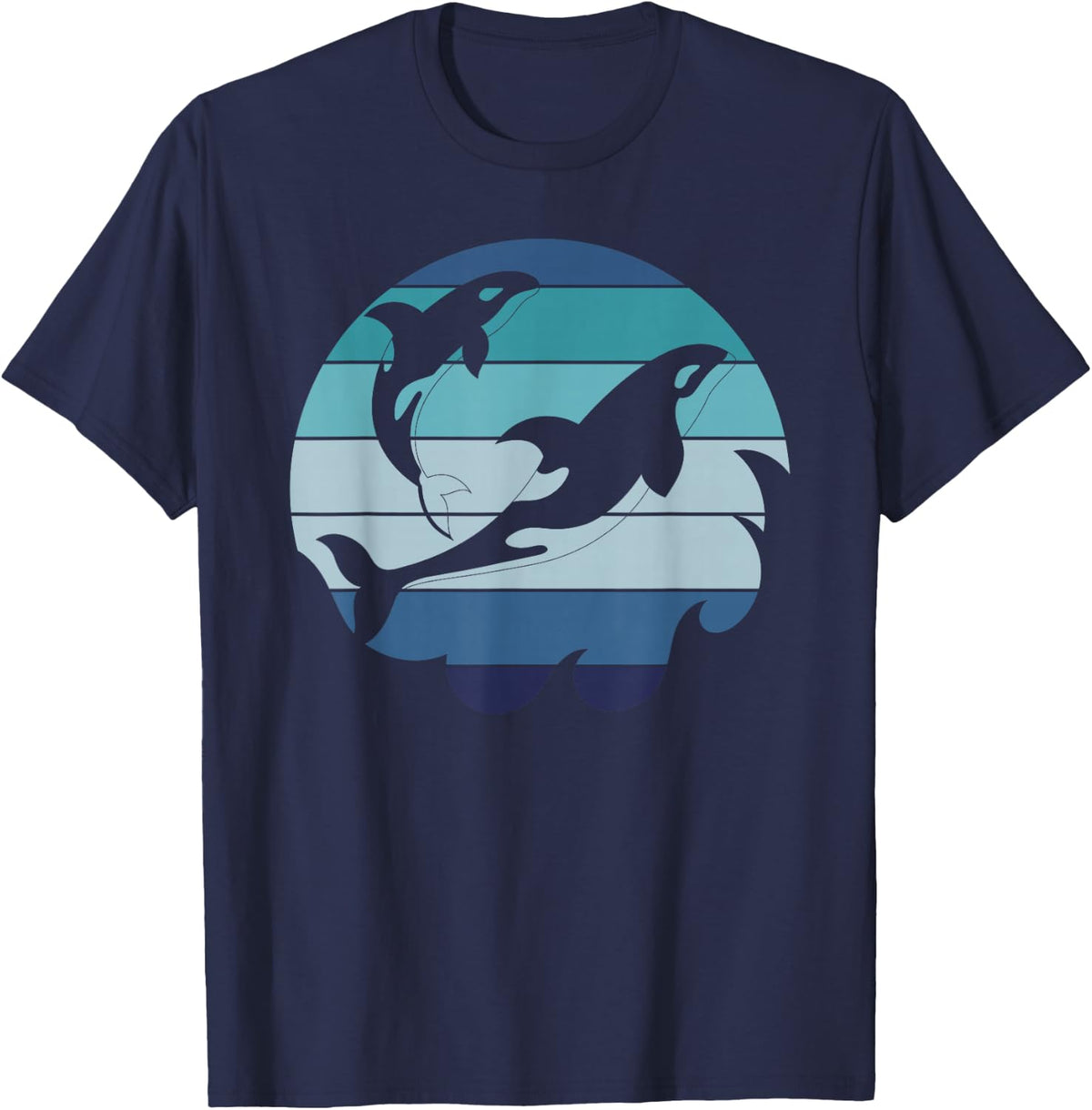 Killer Whale Ocean Animal Lovers Sea Creatures Retro Orca T-Shirt - Navy Blue