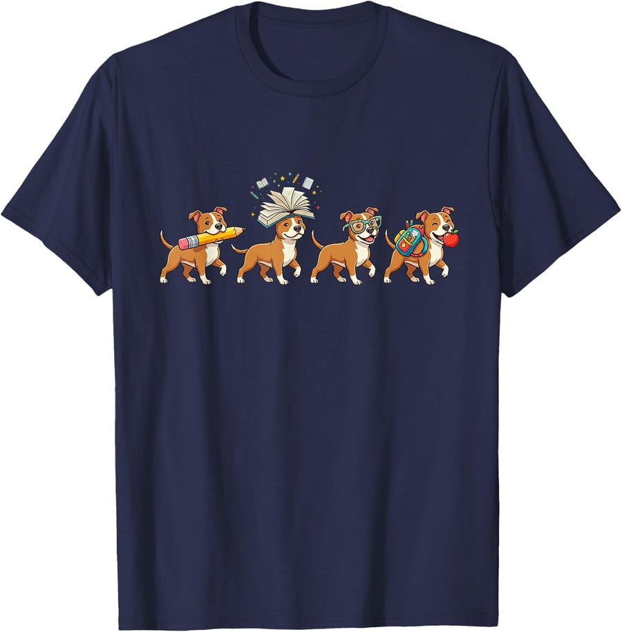 Funny American Staffordshire Terrier Back to School Student T-Shirt - Navy Blue