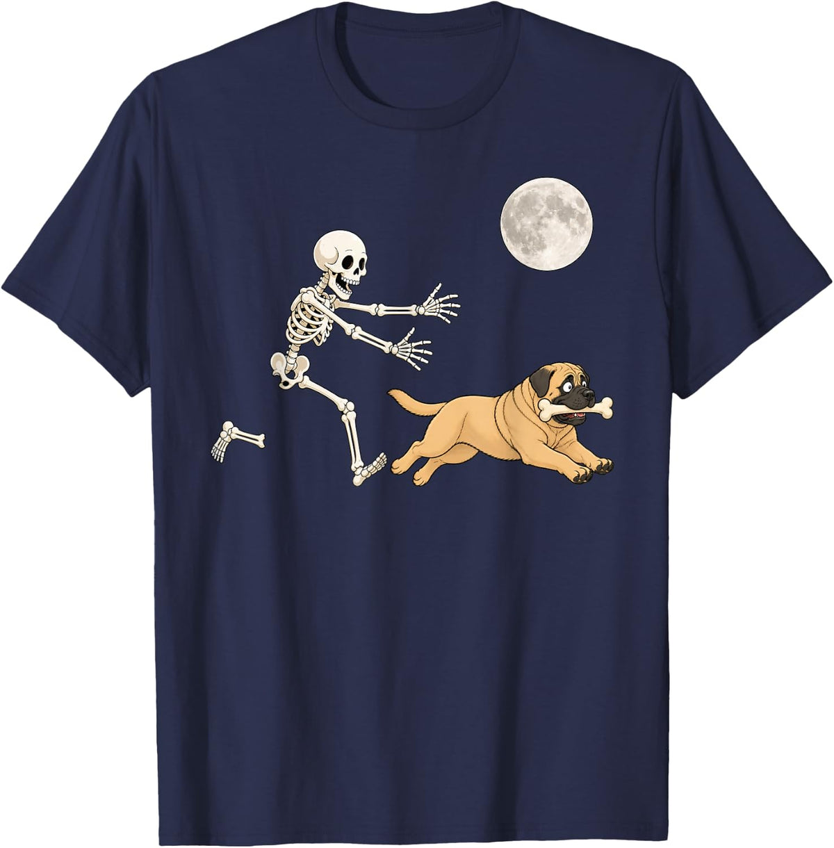 English Mastiff Running Skeleton Retro Halloween Dog T-Shirt - Navy Blue