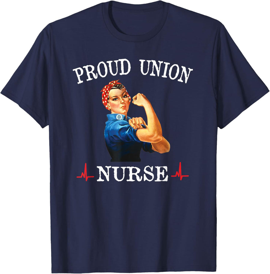 Proud Union Nurse Safe Staffing Saves Night Shift RN ER ICU T-Shirt - Navy Blue