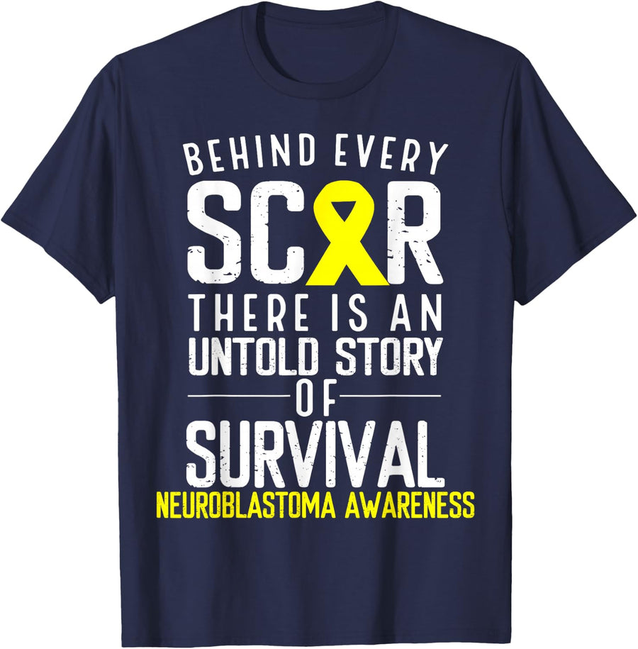 Yellow Ribbon Behind Every Scar Neuroblastoma Awareness T-Shirt - Navy Blue