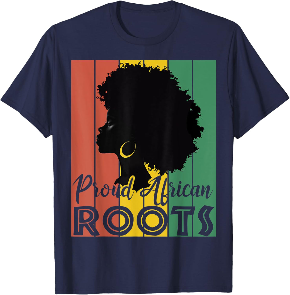 Retro Proud African Roots Natural Afro Hair T-Shirt - Navy Blue