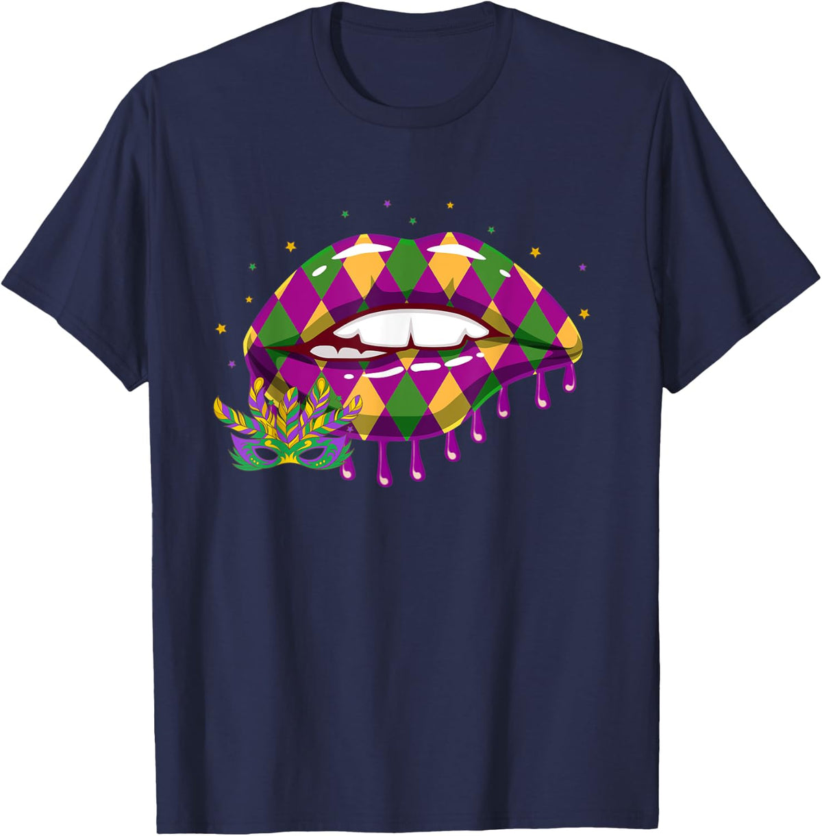 Funny Mardi Gras Lips for Women T-Shirt - Navy Blue