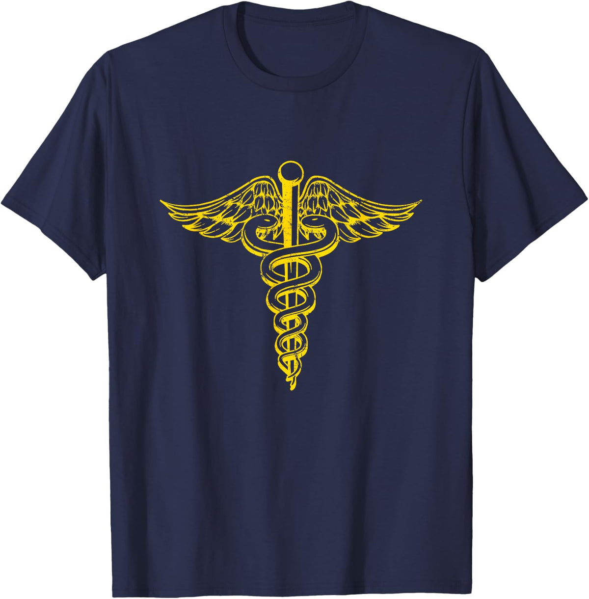 Novelty Vintage Caduceus Hermes Staff Medical Shirt T-Shirt - Navy Blue