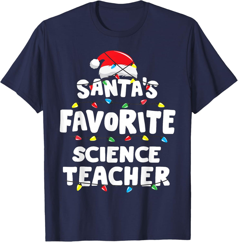 Science Teacher Christmas Santa's Favorite Funny Gift Xmas Men Women Kids T-Shirt - Navy Blue