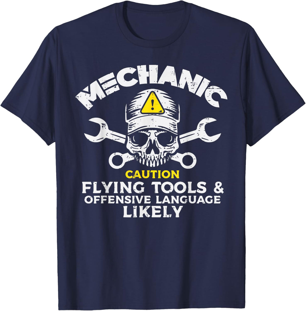Mechanic Flying Tools Wrench Funny Car Auto Garage Men Dad T-Shirt - Navy Blue