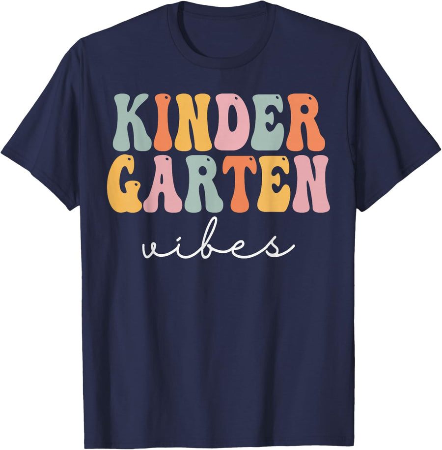 Nursery Vibes Retro Groovy Vintage First Day of School T-Shirt - Navy Blue