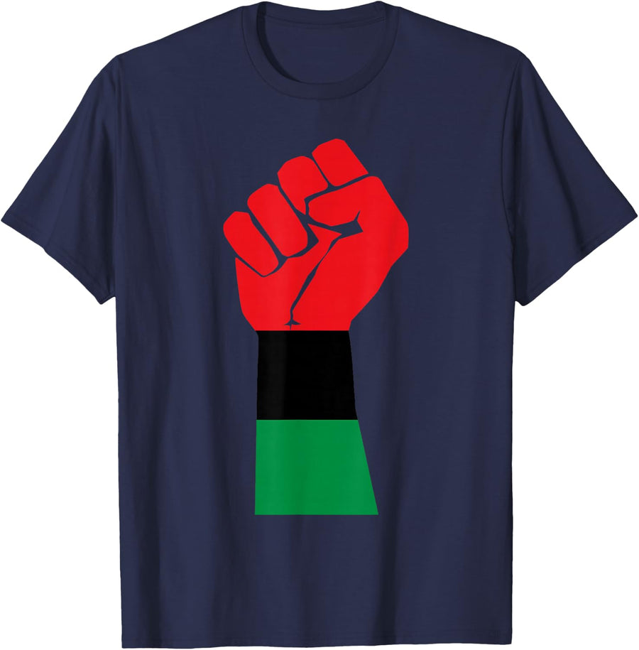 Red Black Green Pan African Raised Fist T-Shirt - Navy Blue