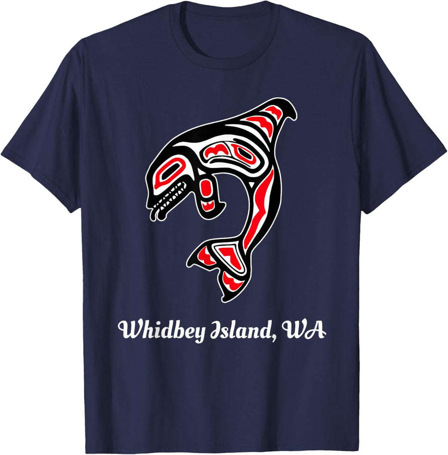 Native American Whidbey Island WA Red Orca Killer Whale T-Shirt - Navy Blue