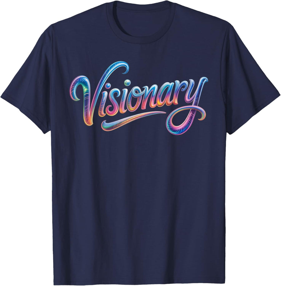 Visionary the Word Font Text Colorful T-Shirt - Navy Blue