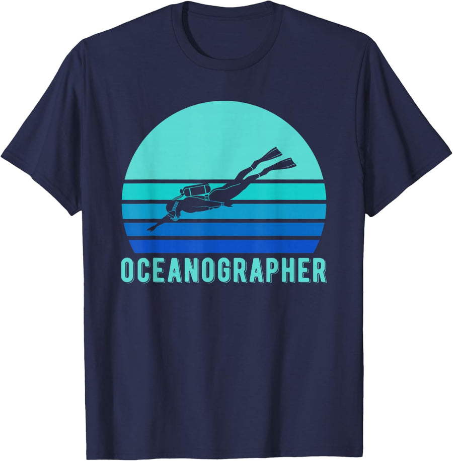 Retro Oceanographer Vintage Oceanography T-Shirt - Navy Blue
