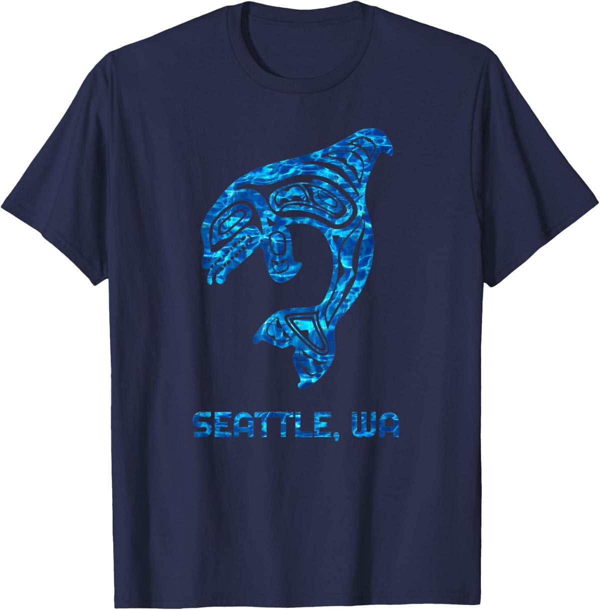 Seattle Washington Native American Indian Orca Killer Whale T-Shirt - Navy Blue