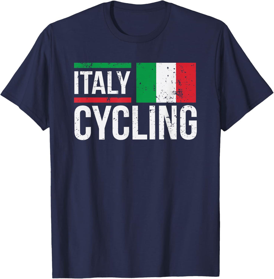 Italy Cycling Cyclist Bike Riding Racing Italian Flag T-Shirt - Navy Blue