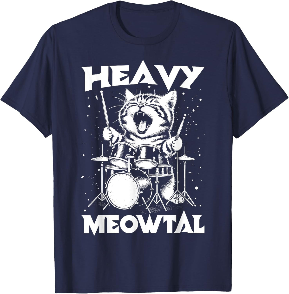 Heavy Meowtal - Funny Cat & Heavy Metal T-Shirt - Navy Blue