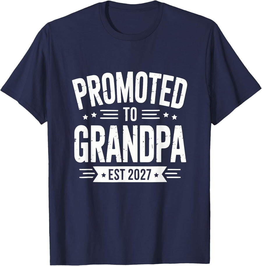Promoted to Grandpa 2027 New Grandfather Papaw Star Emblem T-Shirt - Navy Blue