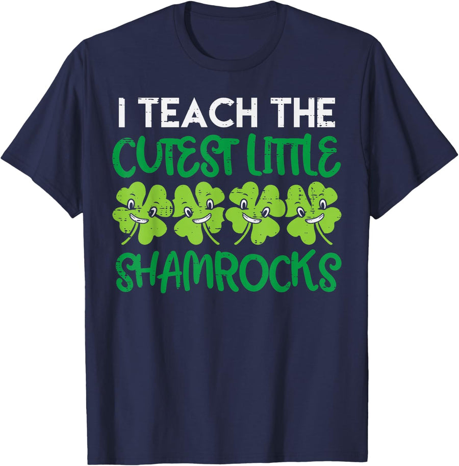 Teach Cutest Little Shamrocks Clover St Patricks Day Teacher T-Shirt - Navy Blue