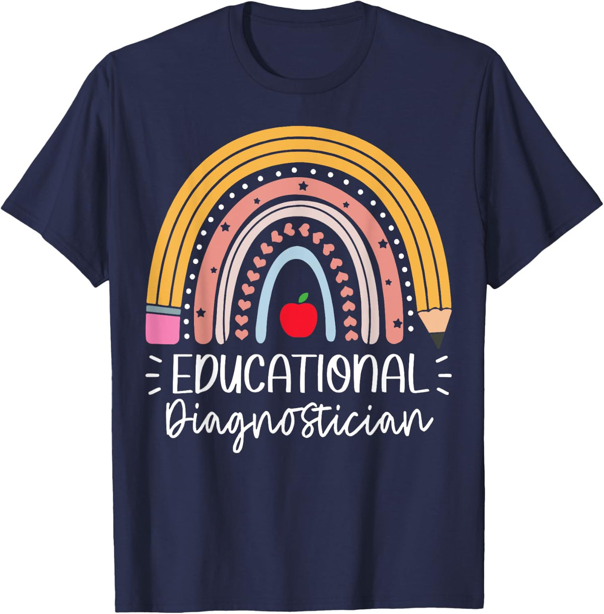 School Psychometrist Educational Diagnostician Rainbow T-Shirt Tee for Teachers - Navy Blue