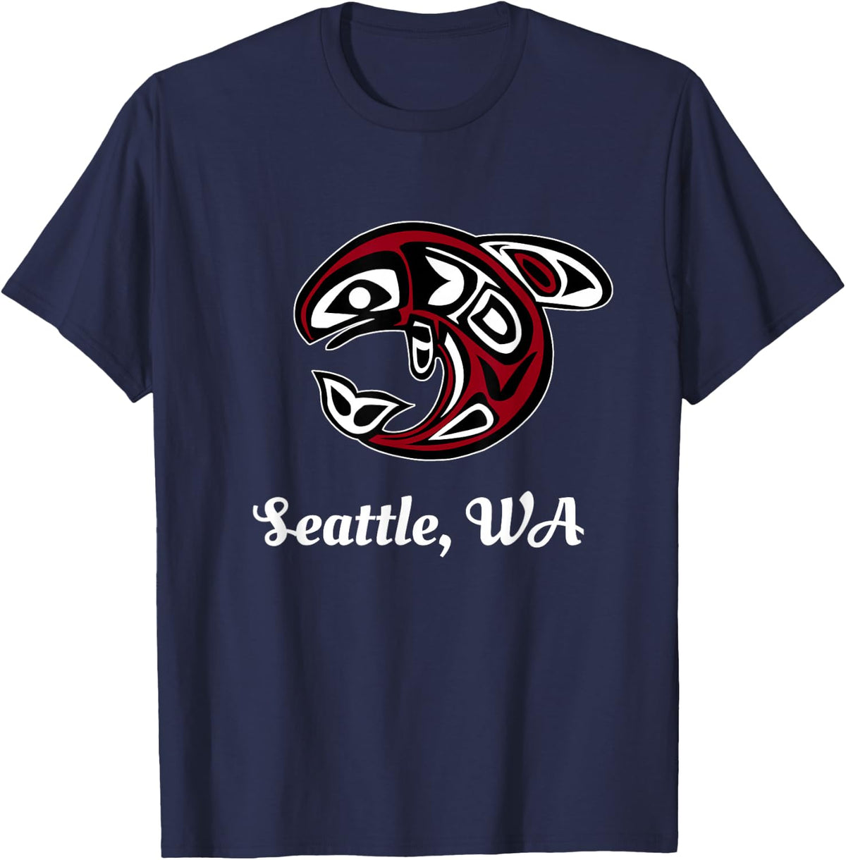 Native American Seattle WA Tribal Orca Killer Whale T-Shirt - Navy Blue