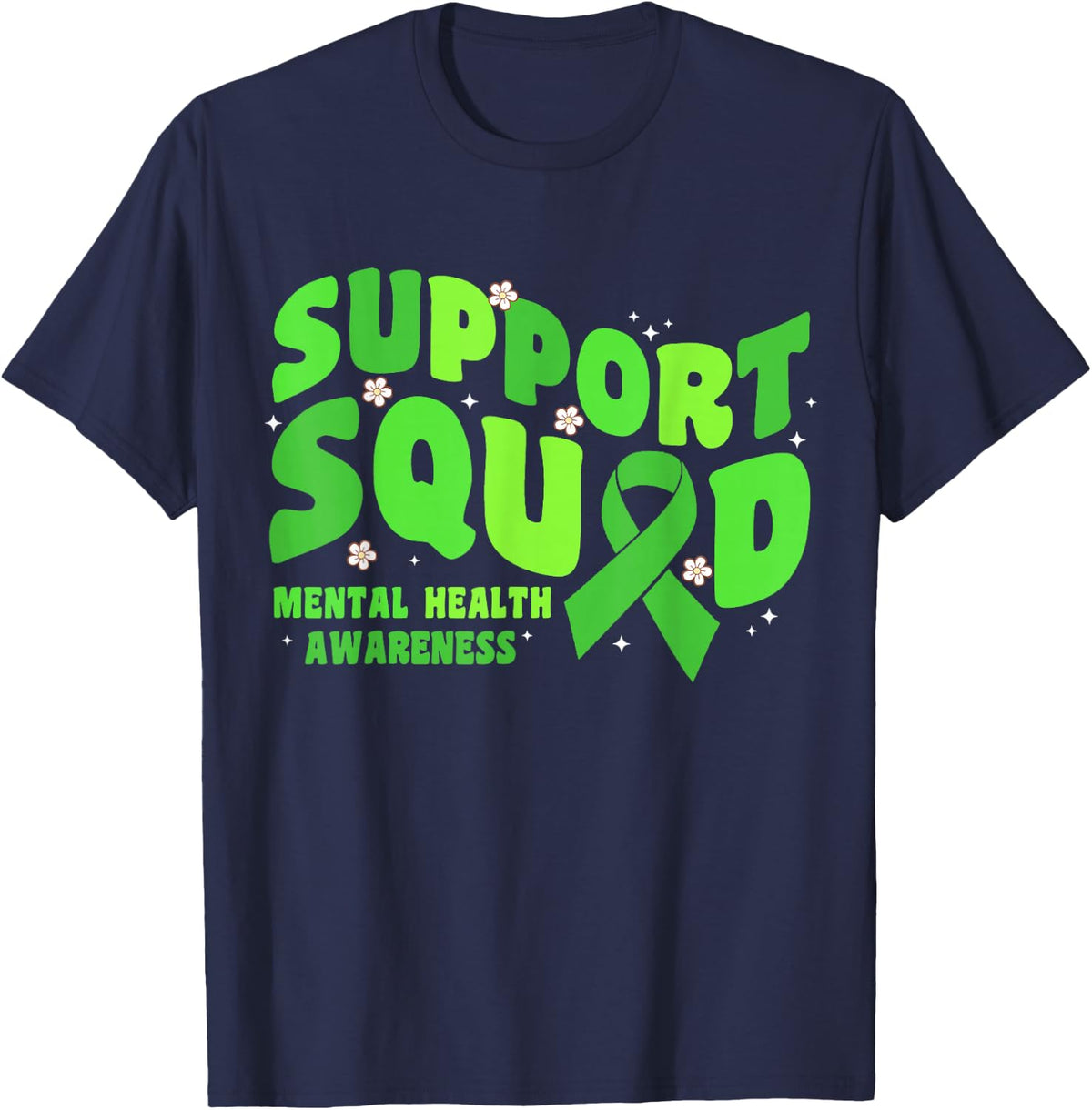 Support Squad Mental Health Awareness Matters Green Ribbon T-Shirt - Navy Blue