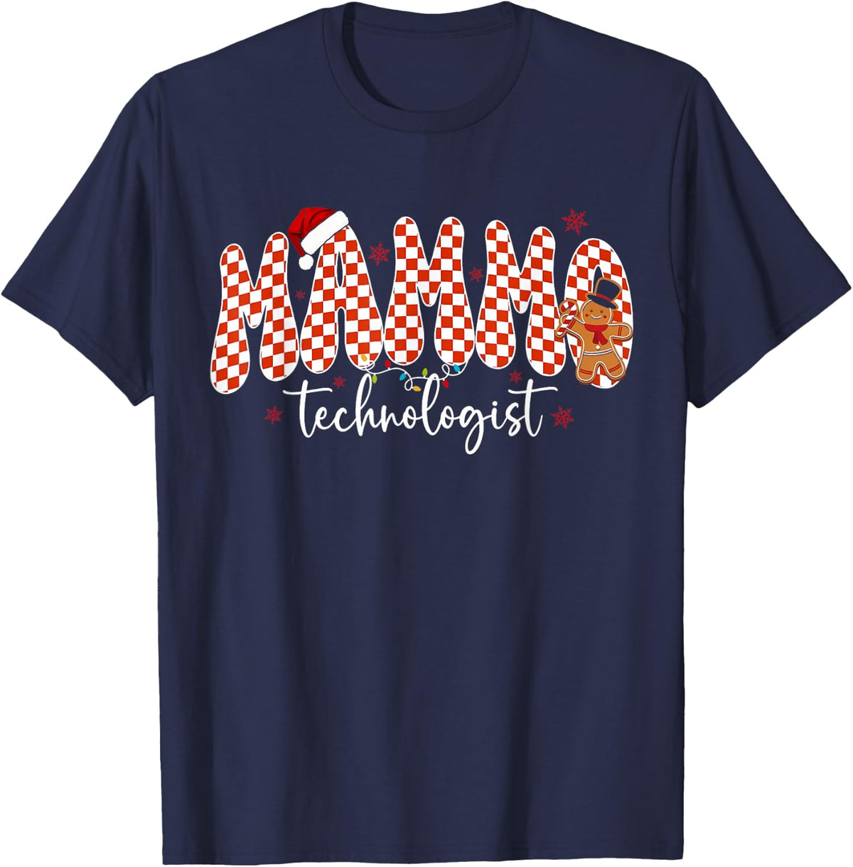Checkerboard Mammo Technologist Mammography Tech Christmas T-Shirt - Navy Blue