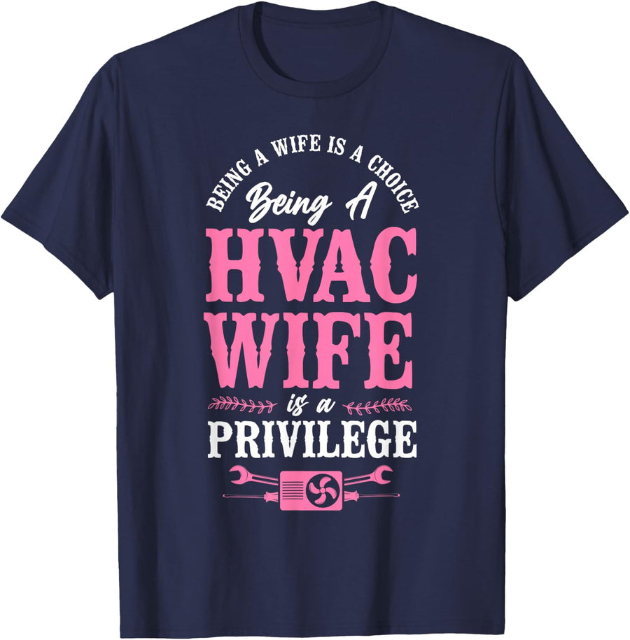 HVAC Technician Tech Wife Husband Vintage Being A Wife Is A T-Shirt - Navy Blue