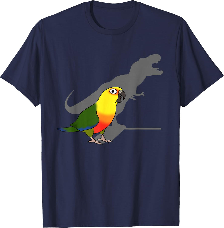 Birb Memes, Cute Dinosaur Parrot, Funny T-rex Jenday Conure T-Shirt - Navy Blue