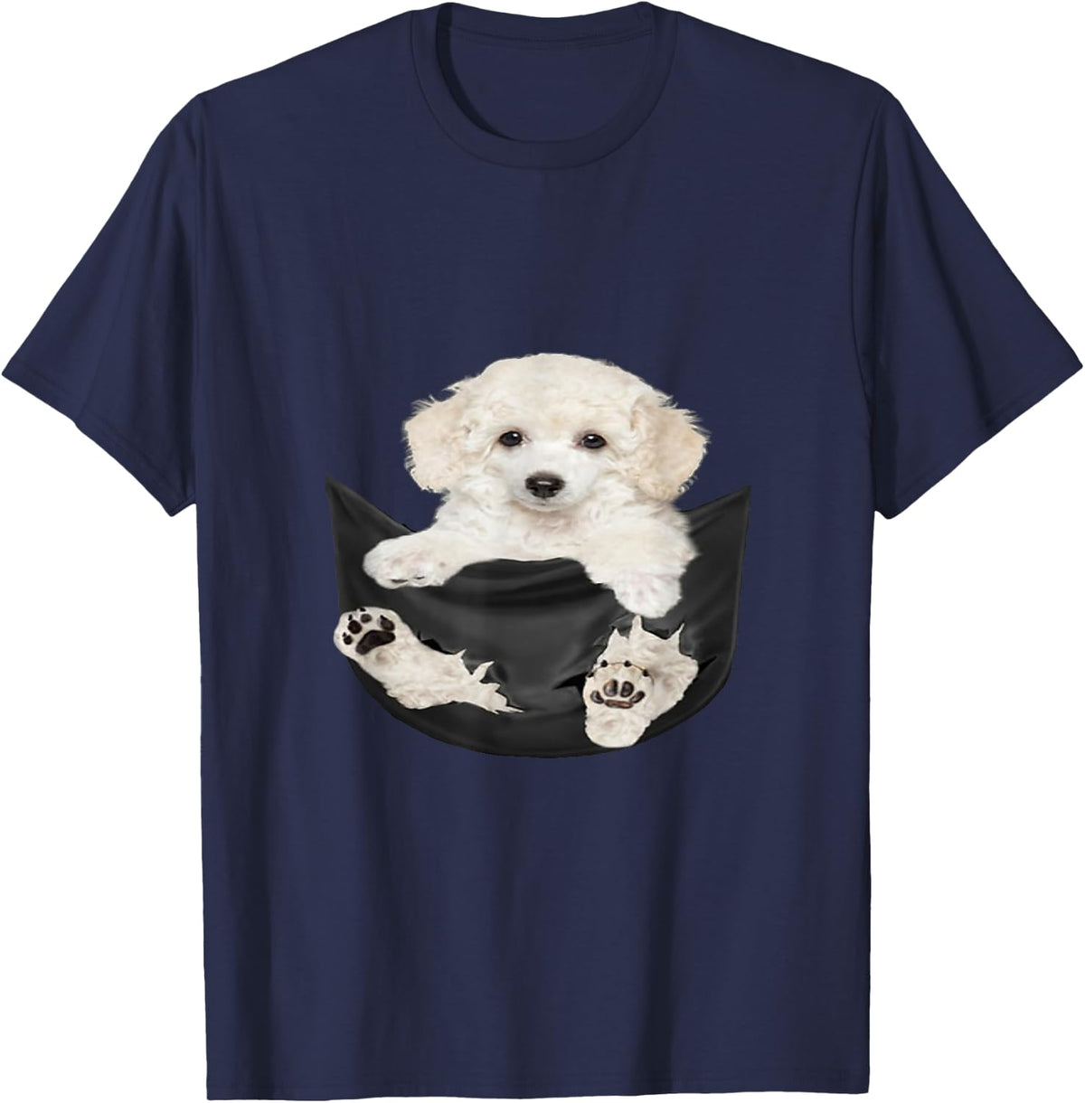 Dog Lovers Gifts White Poodle In Pocket Funny Dog Face T-Shirt - Navy Blue