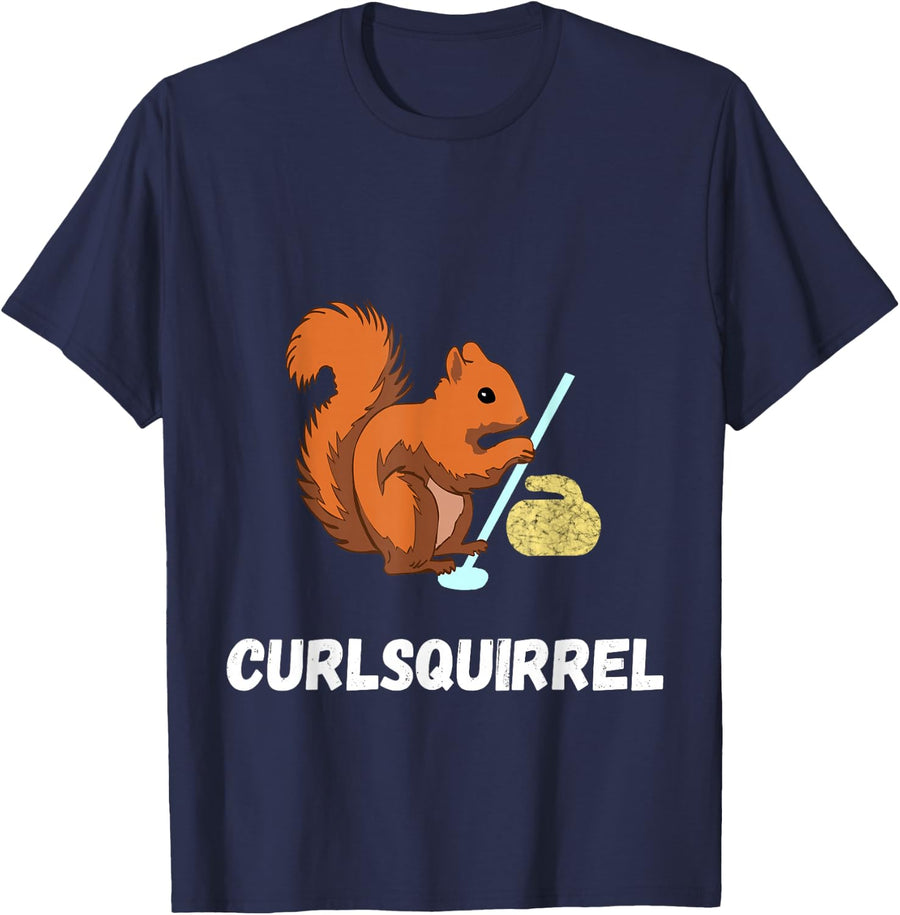 Curling Squirrels Curler Rodent Winter Sport T-Shirt Gifts T-Shirt - Navy Blue