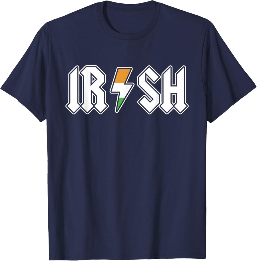 Irish Rock And Roll St Patrick's Day Outfit Retro Music Band T-Shirt - Navy Blue