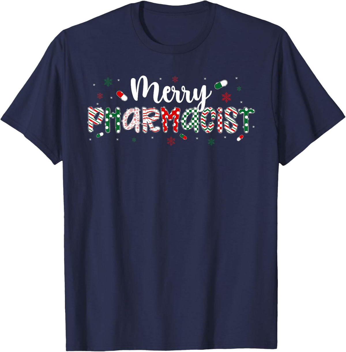 Merry Pharmacist Christmas Pharmacy Xmas Party T-Shirt - Navy Blue