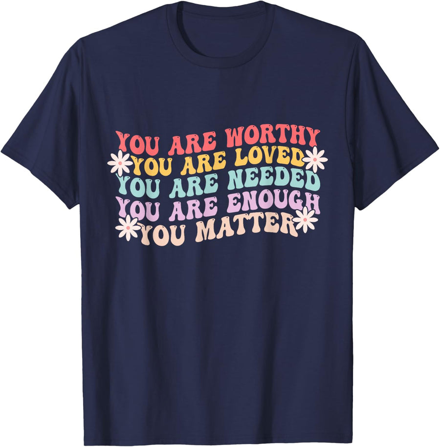 You Matter Kindness Be Kind Groovy Mental Health Awareness T-Shirt - Navy Blue