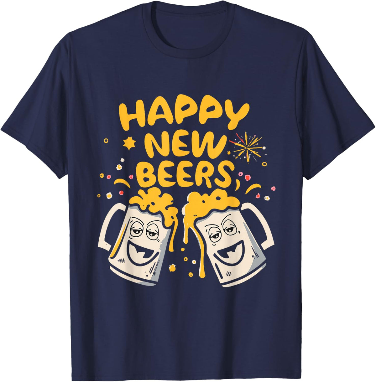 NYE Happy New Beers Partygoers December Night Holiday Season T-Shirt - Navy Blue