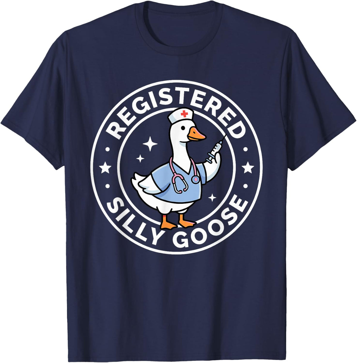 Nurse Silly Cute Goose Pediatric Appreciation Nursing Woman T-Shirt - Navy Blue