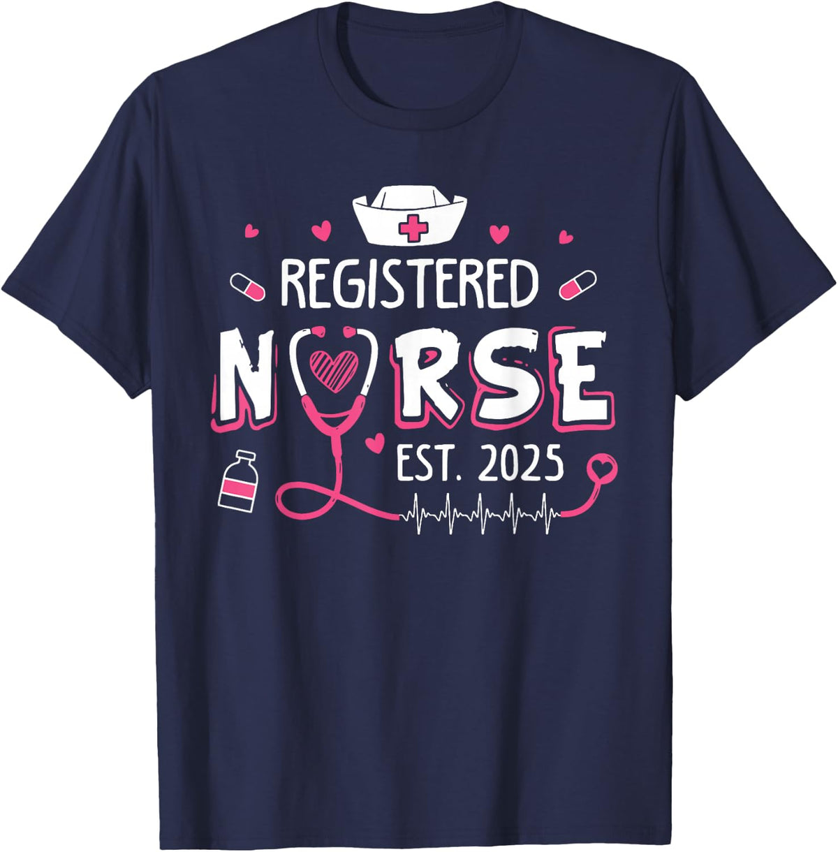 Registered Nurse Est 2025 Nursing Student RN Graduation T-Shirt - Navy Blue