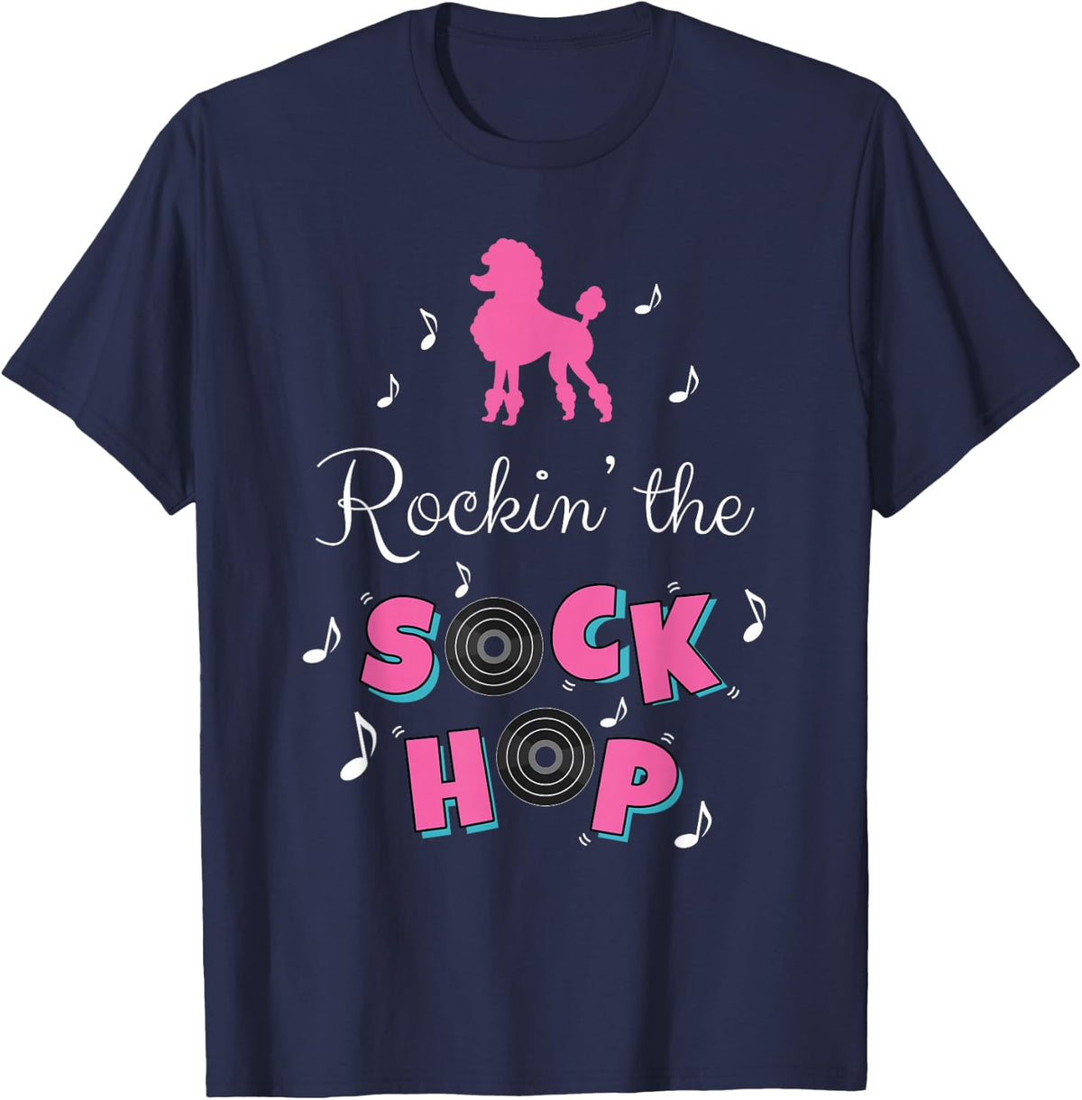 Sock Hop Costume Girls Women Pink Poodle T-Shirt - Navy Blue