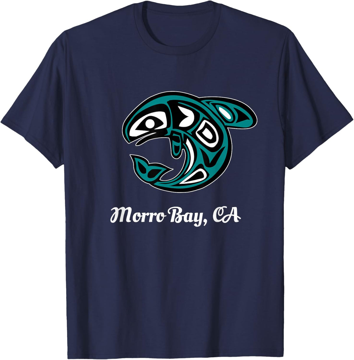 Morro Bay CA Native American Tribal Orca Killer Whale T-Shirt - Navy Blue