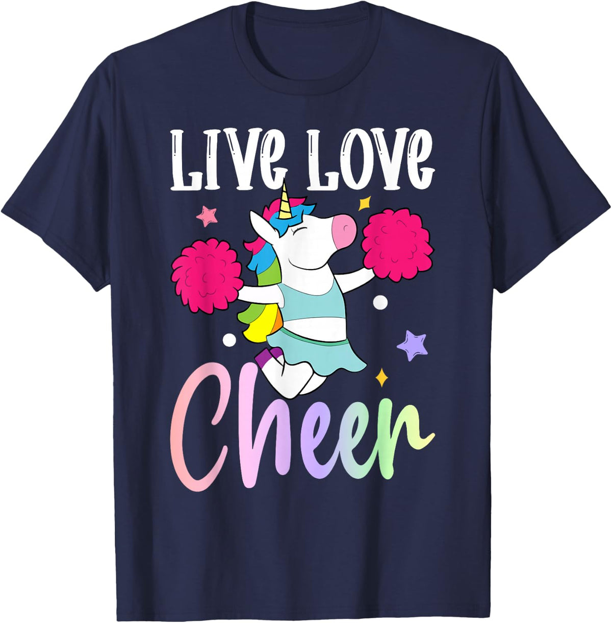 Live Love Cheer Cheerleading Cheerleader T-Shirt - Navy Blue